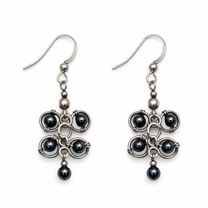 Sterling Silver & Black Bead Chandelier Earrings